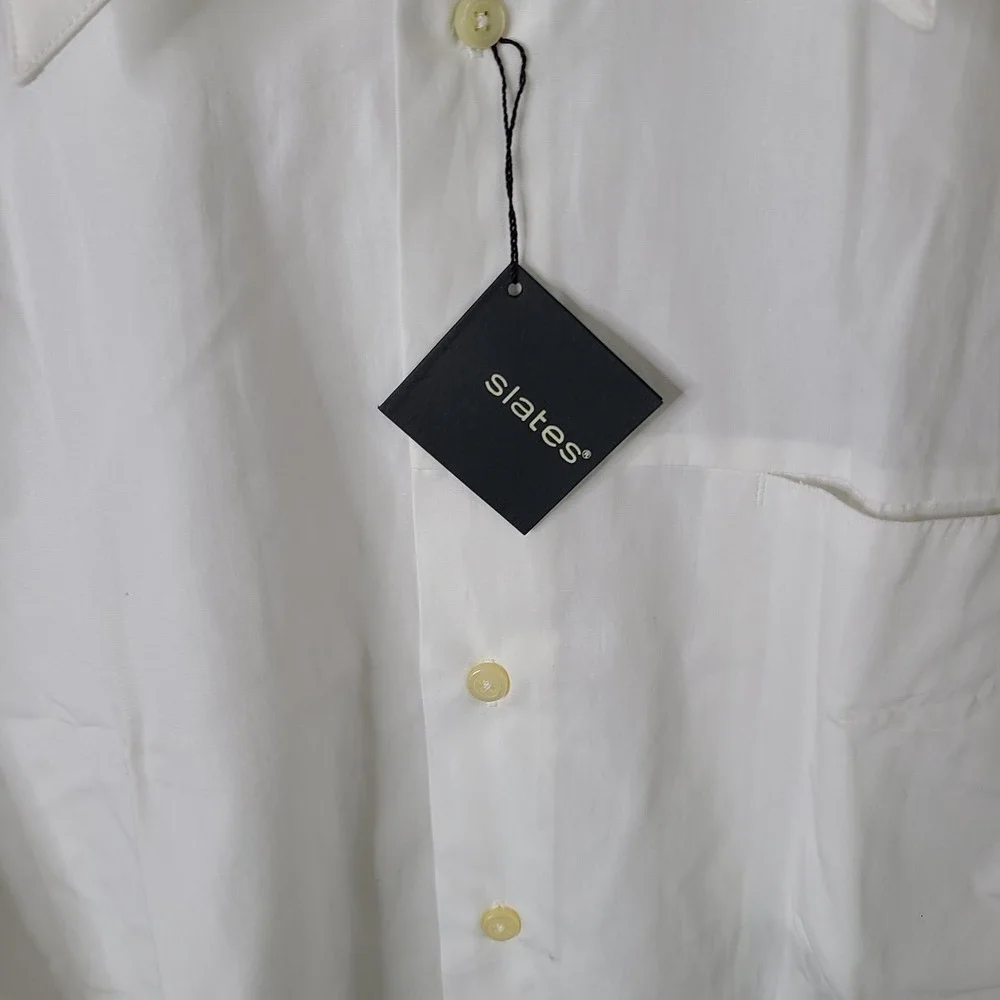 Slates Shirt Mens 17.5 36-37 White Long Sleeve Dress Button Down Cotton NEW